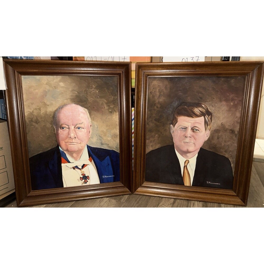 Winston Churchill And JFK Portrait Framed Pair
